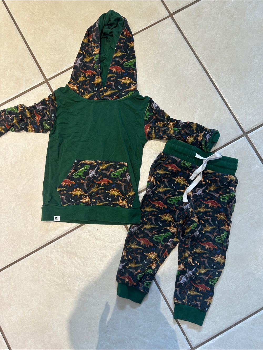 Green Dino Hoodie & Jogger Matching Set for Kids